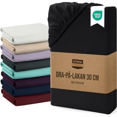 Bild av Utopia Bedding dra på lakan djup ficka 30 cm (12 tum) borstad mikrofiber (Svart, 200x200)