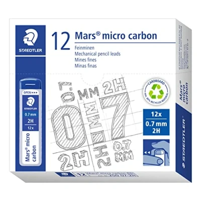 Bild av Staedtler 250 07 2H Mars Micro Feinminen, Minendurchmesser 0.7 mm, 2H, 12 Stück, graphitgrau