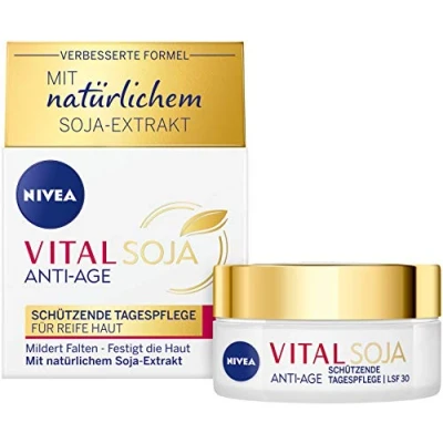 Bild av NIVEA VITAL SOJA Anti Age skyddande dagvård SPF 30, uppstramande ansiktsvård för mogen hud med naturligt sojaextrakt, dagkräm mot pigmentfläckar (50 ml)