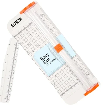 Bild av Ediesi, Pappersgiljotin, A4, sax, skärare, maximal precision, automatisk låsning, med förlängningslinjal, för papper, foton, kuponger och etiketter (vit)