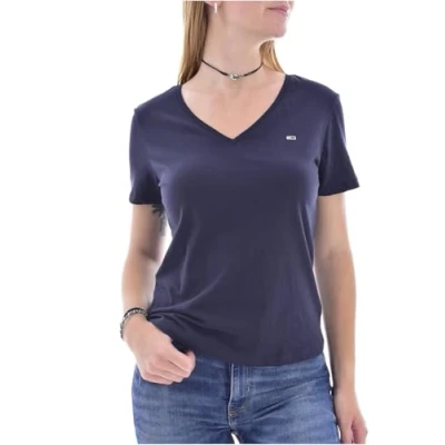Bild av Tommy Hilfiger Dam Tjw Slim Soft V Neck Tee S/S stickade toppar, Twilight Navy, S
