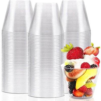 Bild av KAHEIGN 60 st efterrättskoppar i plast, 270 ml runda desserttallrikar, klara parfaitförrättskopp, återanvändbar, serveringsskål, tumlare för whisky, vin, pudding mousse jello party (9 x 7,5 cm)