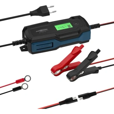 Bild av ANSMANN Intelligent 10 stegsladdare 6 V 12 V/4 A med LCD skärm för bly syra, och blybatterier LiFePo4 batterier bilar, motorer skåpbilar