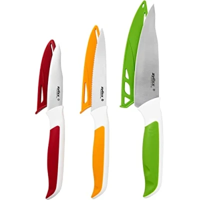 Bild av Zyliss E920240 Comfort 3 delat knivset, flera storlekar, japanskt rostfritt stål, flerfärgad, x köksknivar med skyddskåpa, diskmaskinssäker
