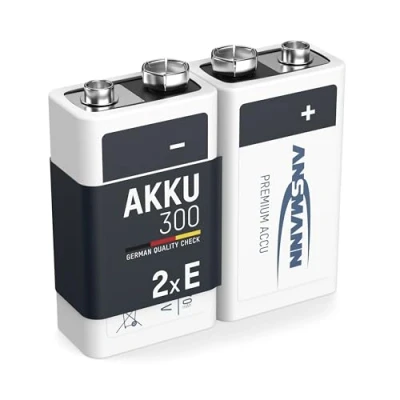Bild av ANSMANN batteri 9 V Block typ 300 mAh NiMH 2 stycken med låg självurladdning uppladdningsbara batterier maxE hög kapacitet volt för mätanordning multimeter leksak fjärrkontroll