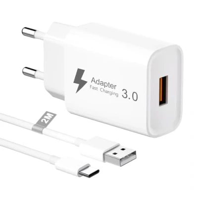 Bild av 18W snabbladdad USB laddare med 2M C kabel, Quick Charge 3.0 adapter uttag nätladdare telefon snabbladdning för Galaxy S23/S22/S21/S10/S9/A13/A14/A34/A54,Xiaomi,Redmi,Huawei