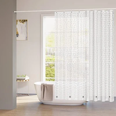 Bild av Woltu duschdraperi 120 x 180 cm med vikt magnet undertill, 0,2 mm Eva badgardin halvtransparent vattentät antimögel, gardin 3D mönster för dusch och badkar 8 duschdraperiringar