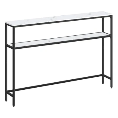 Bild av VASAGLE konsolbord, smalt soffbord med 2 hyllor, 20 x 120 80 cm, hallbord, nivåer, för hall, vardagsrum, sovrum, marmorvit och bläcksvart LNT133W59