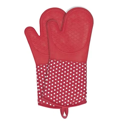 Bild av WENKO Grythandskar med handflator av silikon, 1 par, praktiska kökshjälpmedel, kan också användas som grillhandskar, värmebeständig, 18,5 x 37,5 cm, röd