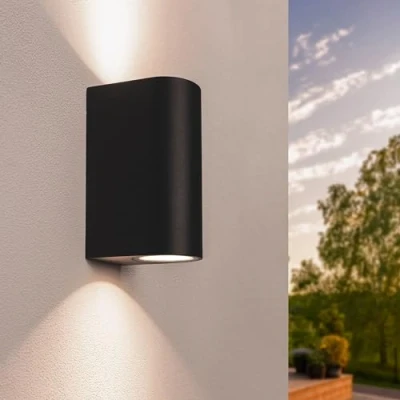 Bild av Ledvion Douglas, LED vägglampa utomhus svart rund, båda sidor för två GU10 sockel upp &amp; down, utomhusvägglampa, vägglampa, utomhu, IP54