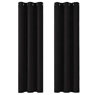Bild av Deconovo Ogenomskinliga gardiner, mörkläggningsgardiner med öljetter, termogardin köldskydd, värmeskydd, tjock termisk gardin, 229 x 107 cm (längd bredd), svart, set om 2