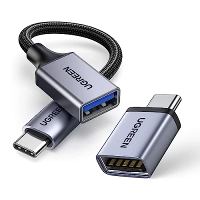 Bild av UGREEN adapter USB C till (2 st) OTG för mobiltelefon och kabel kontakt 3.0 uttag Kompatibel med MacBook Pro/Air iPad Pro Galaxy S23 Huawei P50 Surface 8 Dell etc (Grå)