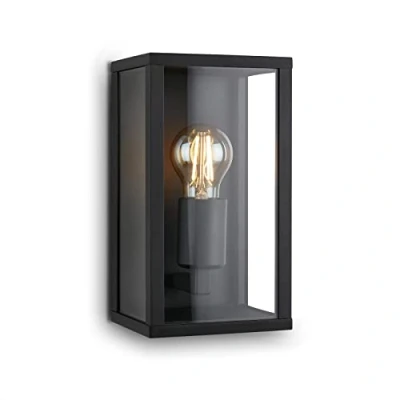 Bild av BRILONER vägglampa med glasruta, IP44, E27 max. 12 watt, utomhu, utomhus och inomhus, strålkastare utomhus, utomhusvägglampa, 26 x 14 13,5 cm, svart