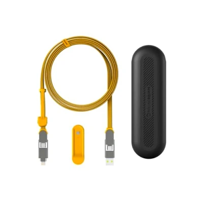 Bild av Rolling Square inCharge XL 200 cm USB C kabel, universell smartphone gåva för män, 6 i 1 laddare smartphones, teknisk pryl, gul, belysningskabel 100 W