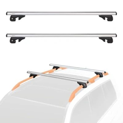 Bild av Amazon Basics Takräcke, tvärstag, 132,1 cm, passar 98 till 116,8 bredd på 2 upphöjda skenor med mellanrum biltak, delar, svart/silver