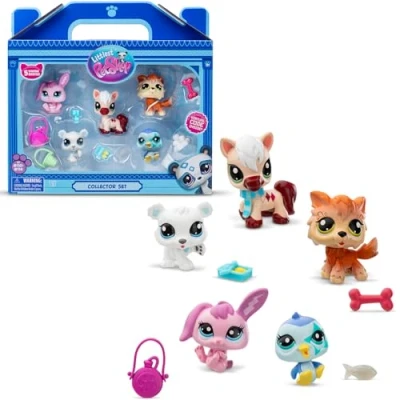 Bild av Bandai Littlest Pet Shop vinterbergstema 5 djur och tillbehör leksakspaket med söta minifigurer leksak för barn från 4 år BF00573