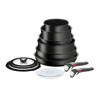 Bild av Tefal Ingenio Unlimited ON kastruller och stekpannor, set med 13 delar, stapelbara, avtagbara handtag, platsbesparande, non stick, induktion, svart, L3959443