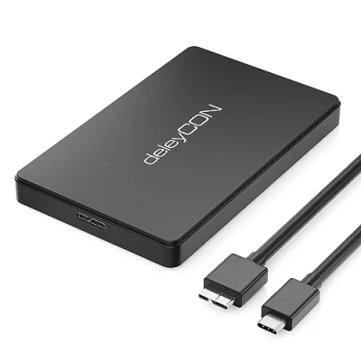 Bild av deleyCON USB C Hårddiskkapsling 2,5&quot; 3.1 Gen 1 Extern för (6,35 cm) SATA HDD / SSD 7 mm &amp; 9 Verktygsfri Montering Svart