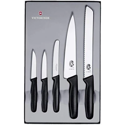 Bild av Victorinox 5 delars köksknivsset (grönsakskniv, trancheringskniv, brödkniv) svart