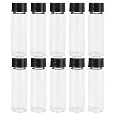 Bild av LCOUACEO 25 st genomskinliga glasflaskor prov med plastskruv svart lock laboratorieflaskor labb kosmetisk behållare 30 ml (1 oz)