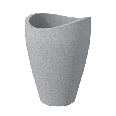 Bild av Scheurich Wave Globe High 40, hög kruka/blomkruka/blomkruka, rund, färg: Stony Grey, tillverkad med återvunnen plast, 10 års garanti, för utomhusbruk