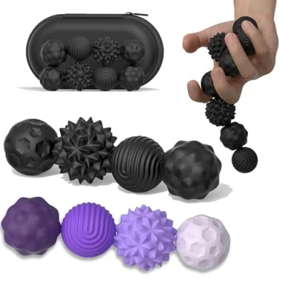 Bild av Bambebe 8 stycken magnetiska Fidget leksaker, magnetkulor, anti stressbollar, fidgetleksaker för vuxna, sensoriska kulor, akrylbollar (lila och svart)