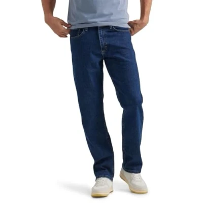 Bild av Wrangler Authentics herr comfort flex midja avslappnad passform jeans, Mörk stentvätt, 56W x 30L