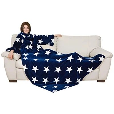 Bild av Kanguru 1099 Deluxe Stars Stars, Super soft and comfortable fleece Blanket with Sleeves pouch, multicolored, adult size 140 x 210 cm