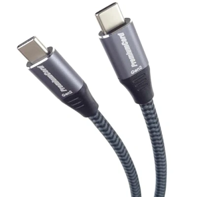 Bild av PremiumCord USB C 3,2 Gen 2 x anslutningskabel, datakabel SuperSpeed upp till 20 Gbit/s, laddningskabel 5A, 3.2 generation typ kontakt, färg svart/grå, längd 0,5 m
