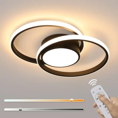 Bild av Comely Dimbar LED taklampa 40CM, 40W 4500LM ljuskrona runda vardagsrum svart, modernt sovrum med fjärrkontroll 3000K 6500K för kök, balkong