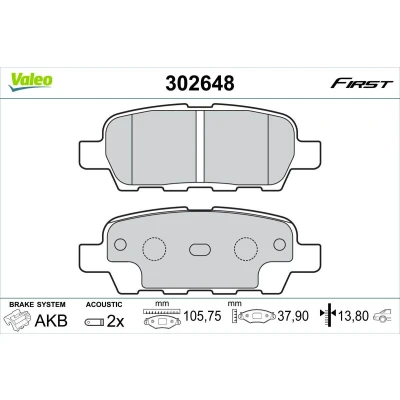 Bild av VALEO 302648 Jeu de plaquettes frein Essieu arrière contact signal d&#039;usure inclus avec tôle anti bruit NISSAN: Qashqai / Qashqai+2 I, Juke