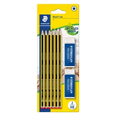 Bild av Staedtler 120 RBK6D penna HB, 6 stycken + 2 suddgummin.
