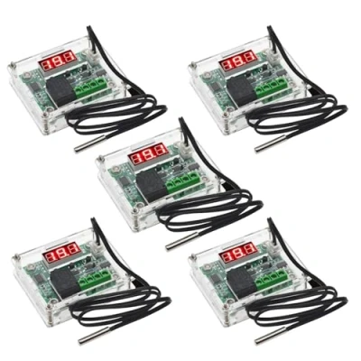 Bild av 5 stycken LED digital termostat, 12 V W1209, temperaturregulatormodul med hölje, termostatmodul vattentät sensorsond uppvärmning/kylning