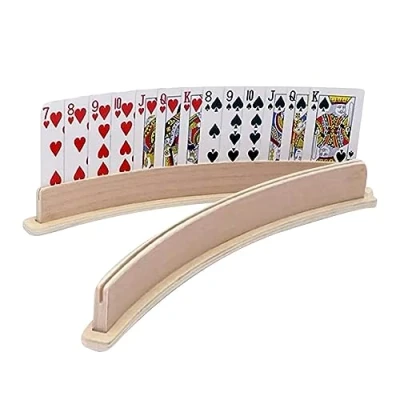 Bild av spelkorthållare, 2 stycken korthållare spelkort, spelkort i trä, handsfree händer pokerhållare för barn, seniorer, vuxna