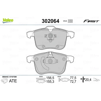 Bild av VALEO 302064 Jeu de plaquettes frein FIRST Essieu avant contact signal d&#039;usure exclu avec tôle anti bruit SAAB: 9 3 Berline, Break