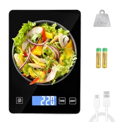 Bild av Howeifull köksvåg digital USB C, 15 kg våg hushållsvåg, högprecision 1 g kök livsmedelsvåg med stor vägningsyta, 5 enheter, LCD skärm, svart