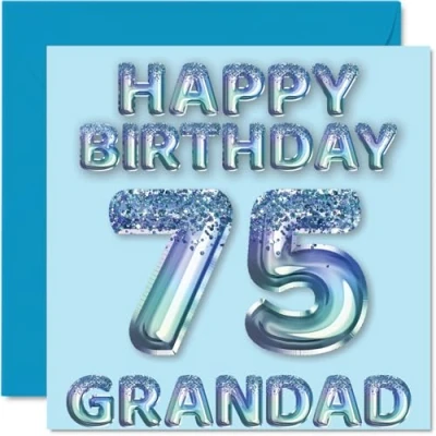 Bild av 75:e födelsedagskort för farfar blå glitter festballonger grattis på 75 år gammal från barnbarn, 145 mm x födelsedag gratulationskort present