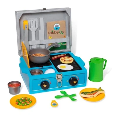 Bild av Melissa &amp; Doug Let&#039;s Explore! Camping spis set Låtsasmat Låtsaslek Sak Träleksak Campingset för barn 3+ år Present till pojke eller flicka