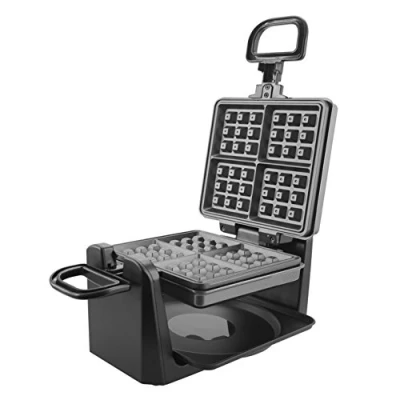 Bild av Emerio Vridbart våffeljärn för 4 belgiska våfflor samtidigt, med professionell rotationsfunktion, non stick plattor, temperaturregulator, 1 000 watt, &quot;bra&quot; testad, silver, WM 110984.4