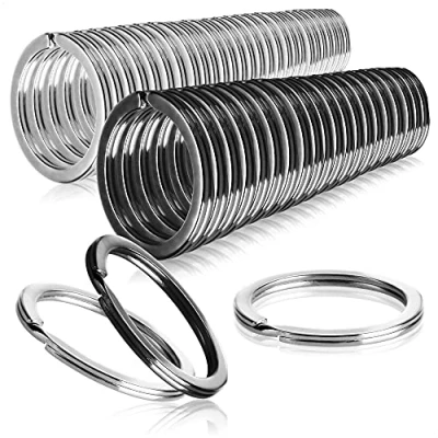 Bild av COM FOUR® 50x nyckelringar gjorda av järn, sortiment metallringar, platt, silverfärgad och matt svart för nyckelringen, Ø 25 mm (050 bitar blanda platt)