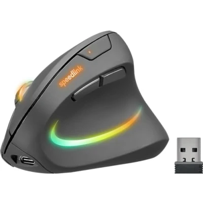 Bild av Speedlink PIAVO PRO belyst vertikal, laddbar mus trådlös ergonomisk för högerhänder, integrerat batteri som laddas via USB C, färgbelysning, inställbar DPI, svart