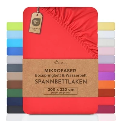 Bild av NatureMark mikrofiber resårsäng och vattensäng resårlakan 200 x 220 cm 40 spännlakan 100 % polyester, röd