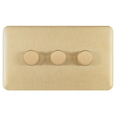 Bild av Schneider Electric Lisse Skruvlös Deco 3 gängad universell 2 vägs dimmer ljusströmbrytare, 250 W/VA, GGBL6032CSBS, satin mässing