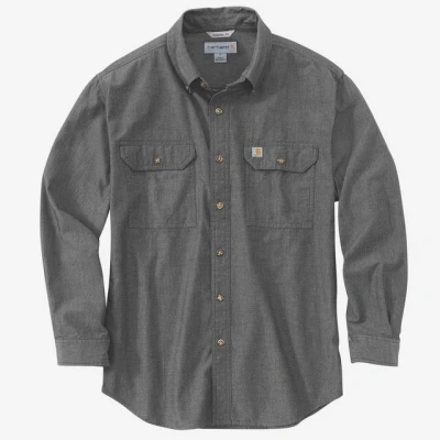 Bild av Carhartt Herr Loose Fit Midweight Chambray Långärmad skjorta Arbetsknapp, Mörk brun Chambray, XL