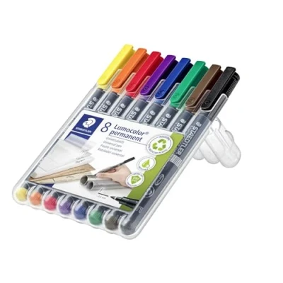 Bild av STAEDTLER permanent Marker Lumocolor, wisch und wasserfest auf fast allen Flächen, sekundenschnell trocken, Linienbreite F ca. 0,6 mm, 8 in aufstellbarer Box, 318 WP8 1