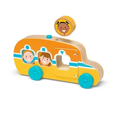 Bild av Melissa &amp; Doug GO Tots Roll Ride buss i trä med 3 figurskivor) Träleksaker för småbarn Träleksaksfordon leksaker utveckling av bebisar 12 månader+ Present till pojke och flickor