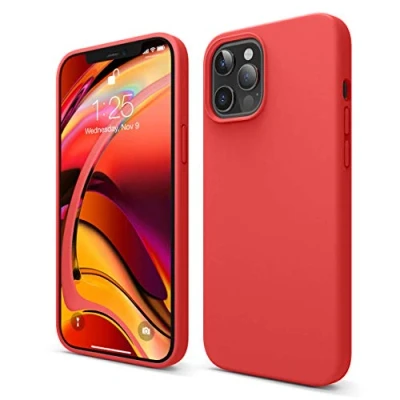 Bild av elago Liquid silikonfodral designat för iPhone 12 Pro Max fodral (6,7 tum), premiumsilikon, helkroppsskydd: 3 lager stöttåligt skyddsfodral (röd)