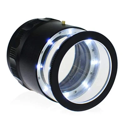 Bild av 10 x upplysta juvelerare luppförstoringsglas med utbytbar axelbandskala, LED ljus, 25 mm synfält, för smycken, ädelstenar, mynt, hobbyverktyg (1 glasskaltabell)