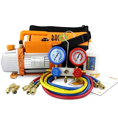 Bild av BACOENG 3CFM vakuumpump och grenrör mätare set HVAC A/C kylsats diagnostisk R407C R22 R134a R410A med fodral