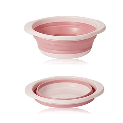 Bild av ASFINS Indragbart handfat, hopfällbart multifunktionell medium hopfällbar rund diskskål, platsbesparande bärbar skål för att tvätta grönsaker, disk, underkläder (rosa)